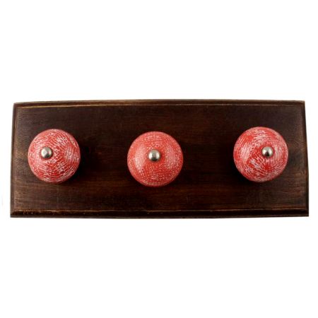 Red Ceramic Floral Wooden Hook